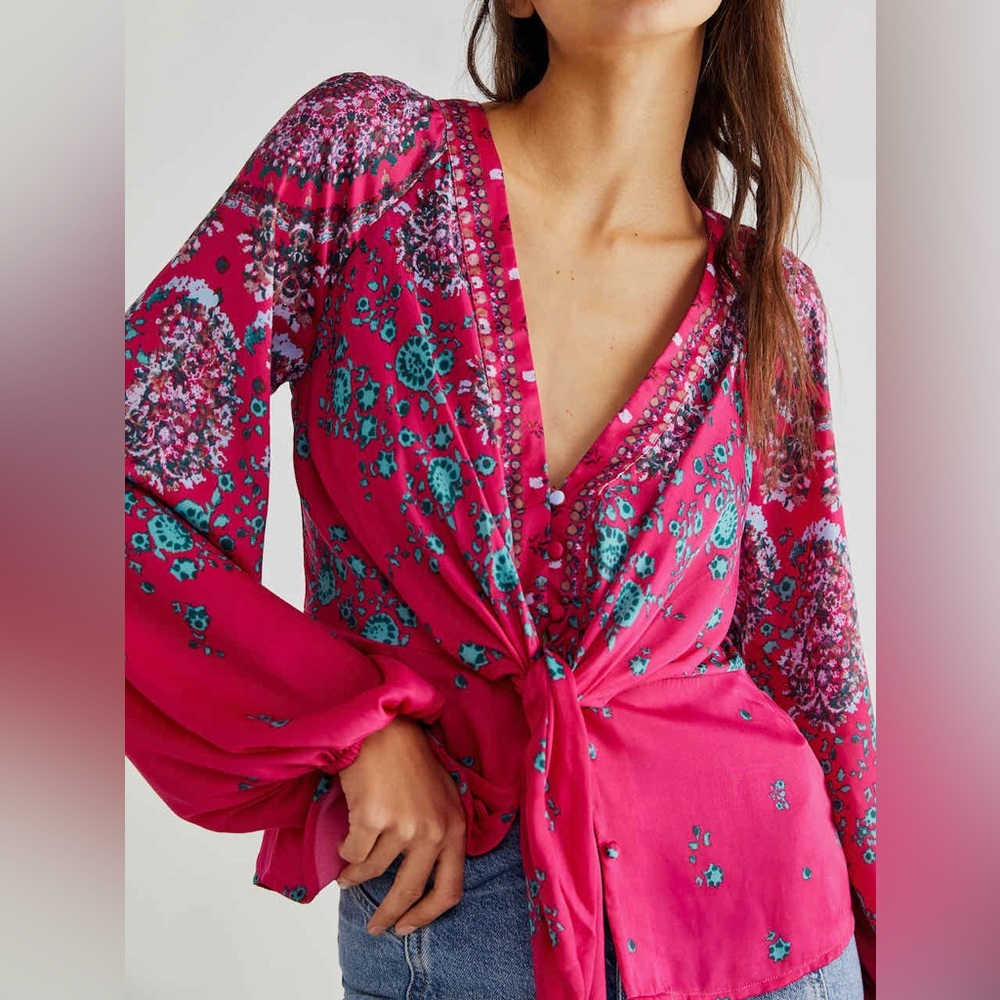 Free People Run Free Blouse in Pink Combo, NWOT - Picture 3 of 8